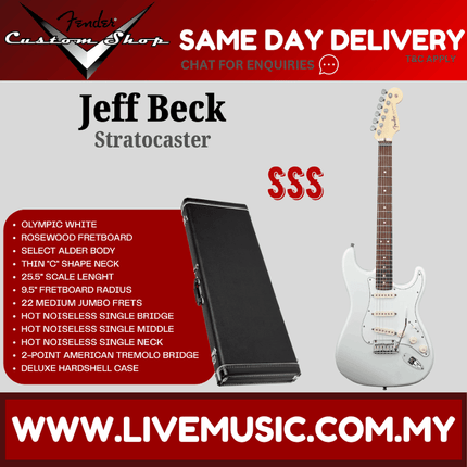 Fender Custom Shop Jeff Beck Signature Stratocaster, RW FB, Olympic White