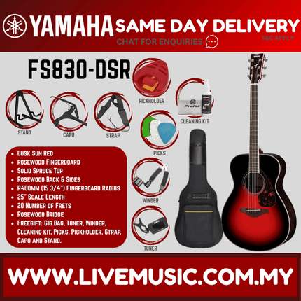 Yamaha FS830 Concert Acoustic Guitar w/Bag - (FS-830 FS 830)