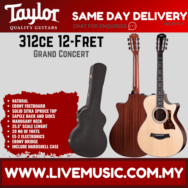 Taylor 312ce 12-Fret V-Class Grand Concert Acoustic Guitar w/Hardcase, Natural ( 312 CE / 312-CE )