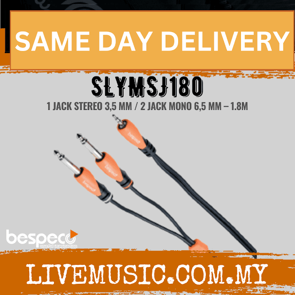 Bespeco SLYMSJ180 Silos Series 3.5 mm TRS to Dual 1/4 inch TS Stereo Breakout Cable ( SLYMSJ 180 / SLYMSJ-180 )