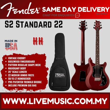 PRS S2 Standard 22 Electric Guitar w/Bag, Vintage Cherry