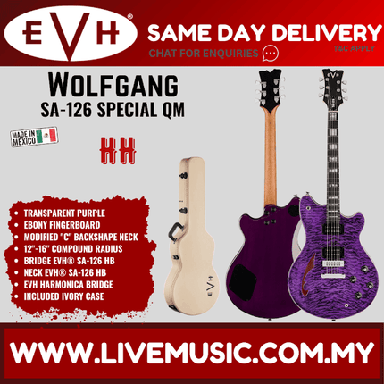 EVH Wolfgang SA126 Special QM Electric Guitar, Ebony FB, Transparent Purple