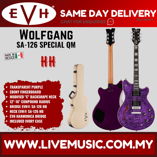 EVH Wolfgang SA126 Special QM Electric Guitar, Ebony FB, Transparent Purple