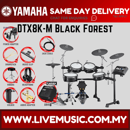 Yamaha DTX8K-M Electronic Drum Set With Laney AH40 And Drum Throne - Black Forest ( DTX8 / DTX8K / DTX8KM )