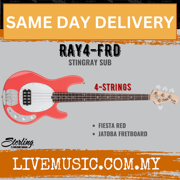 Sterling Ray4 Stingray 4-String Electric Bass Guitar Jatob Fretboard - Fiesta Red (Ray-4/Ray 4)