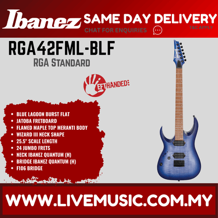 Ibanez Standard RGA42FML Left-handed - Blue Lagoon Burst Flat ( RGA42FML BLF / RGA42FMLBLF )