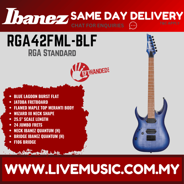 Ibanez Standard RGA42FML Left-handed - Blue Lagoon Burst Flat ( RGA42FML BLF / RGA42FMLBLF )