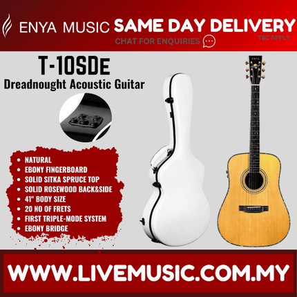 Enya T10S-De 41" Tribute Series Sitka Spruce Solid Top Dreadnought Acoustic Guitar EQ With Hardcase (T10S DE/T10SDE)