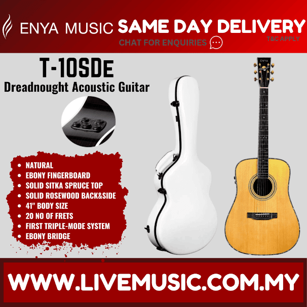 Enya T10S-De 41" Tribute Series Sitka Spruce Solid Top Dreadnought Acoustic Guitar EQ With Hardcase (T10S DE/T10SDE)