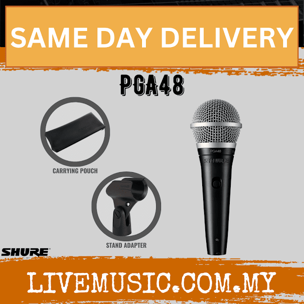 Shure PGA48 Cardioid Dynamic Vocal Microphone, XLR-XLR Cable (PGA48QTR / PGA48XLR / PGA-48)