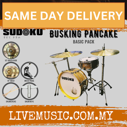 Sudoku Busking Pancake Street Portable Acoustic Drum Set w/Drumsticks,Single Pedal,Crazy Ghost Cymbal