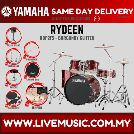 Yamaha Rydeen 5-piece RDP2F5 Acoustic Drum Set with Zildjian ILHPRO Cymbal Set, Drum Mute, Drumsticks and Drum Stool ( RDP2F5 )