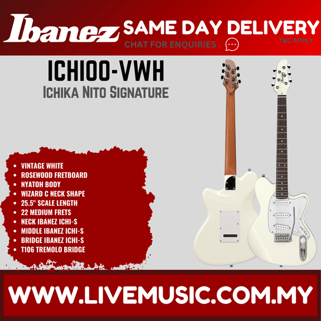 Ibanez ICHI00-VWM Ichika Signature Series Electric Guitar Rosewood Fretboard - Vintage White Matte ( ICHI00 VWM /ICHI00VWM )