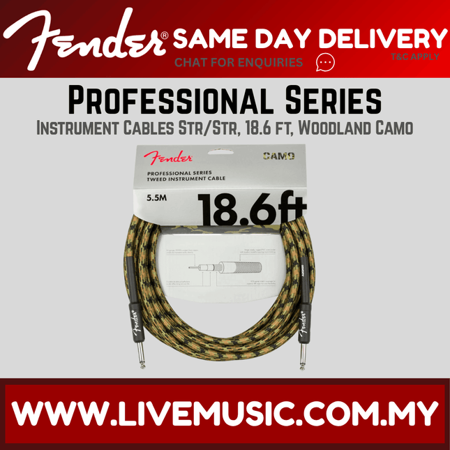 Fender Professional Series Instrument Cable, 18.6ft Straight/Straight, Woodland Camo