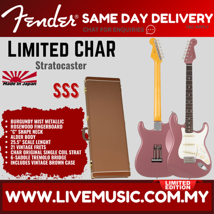 Fender Japan Limited CHAR Stratocaster Electric Guitar, RW FB, Burgundy Mist Metallic