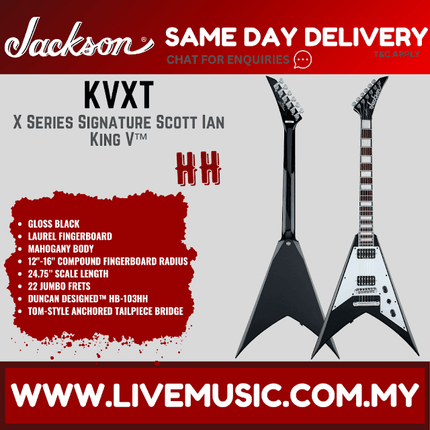Jackson Signature Scott Ian King V KVXT Electric Guitar, RW FB, Gloss Black