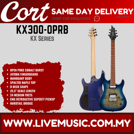 Cort KX300 Electric Guitar Macassar Ebony Fretboard with Gig Bag - Open Pore Cobalt Burst (KX-300/KX 300)
