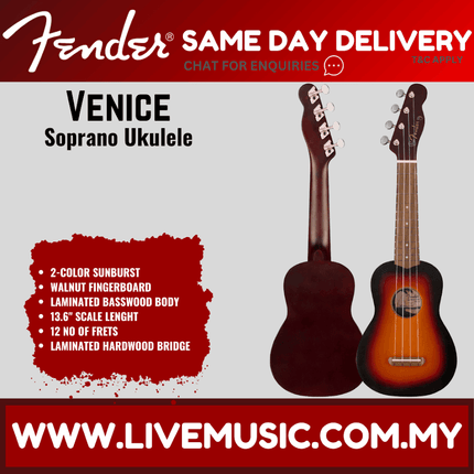 Fender Venice Soprano Ukulele, Walnut Fretboard