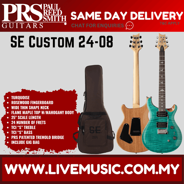 PRS SE Custom 24-08 Electric Guitar w/GigBag, Rosewood FB, Turquoise