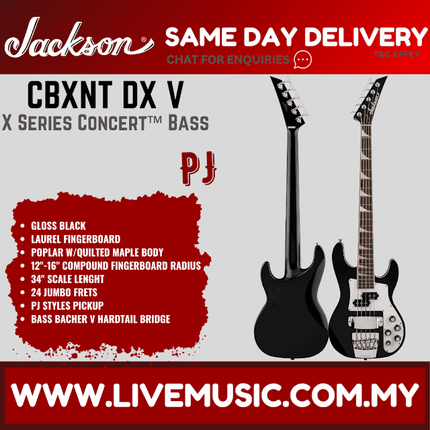 Jackson X Series Concert Bass CBXNT DX V Bass Guitar, Gloss Black