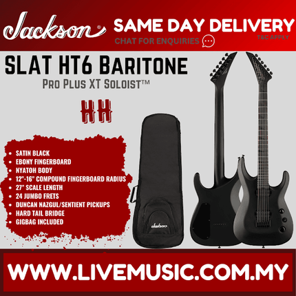 Jackson Pro Plus XT Soloist SLAT HT6 Baritone Electric Guitar, Ebony FB, Satin Black