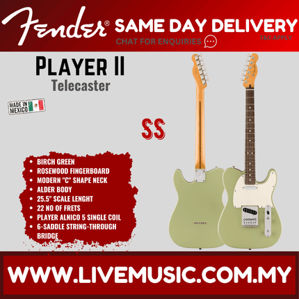 Fender Player II Telecaster Electric Guitar, RW FB, Polar White / Aquatone Blue / Birch Green