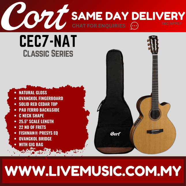 Cort CEC7 Classical Guitar with Gig Bag - Natural (CEC 7/CEC-7)