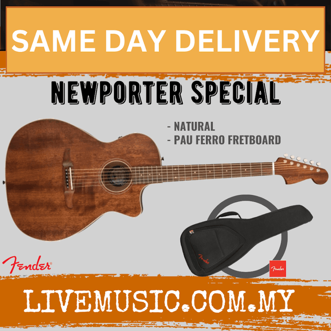 Fender California Newporter Special Acoustic Guitar w/Bag, PF FB, Natural