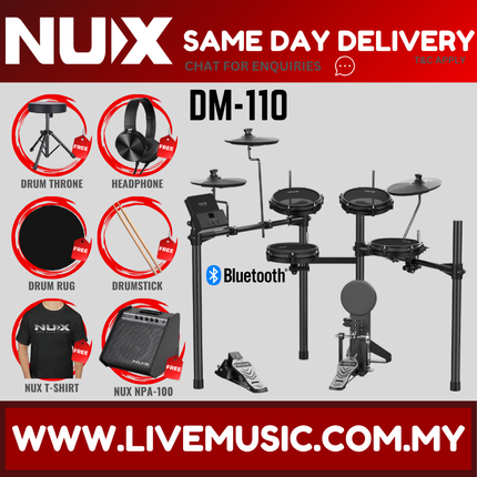 NUX DM-110 5 Piece Digital Electronic Drum Set With Kick Pedal ( DM 110 DM110 DM1X DM-1X )