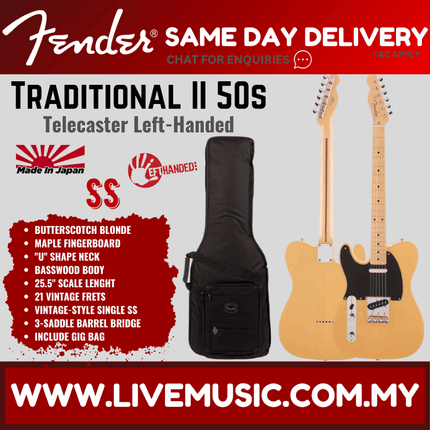 Fender Japan Traditional II 50s Telecaster Left-Handed Electric Guitar, Butterscotch Blonde