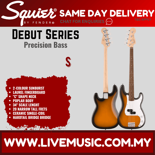 Squier Debut Series Precision Bass Guitar, Laurel FB, 2-Colour Sunburst
