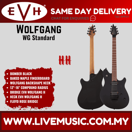 EVH Wolfgang Standard Electric Guitar, Baked Maple FB, Bomber Black