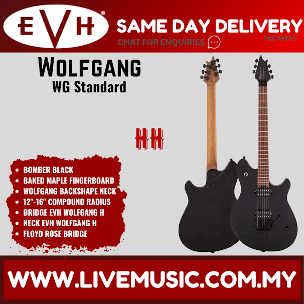 EVH Wolfgang Standard Electric Guitar, Baked Maple FB, Bomber Black