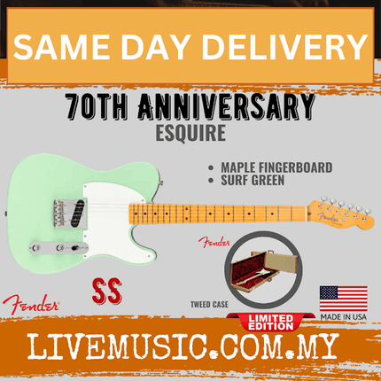 Fender Ltd Ed 70th Anniversary Esquire Electric Guitar, Maple Fretboard - Surf Green