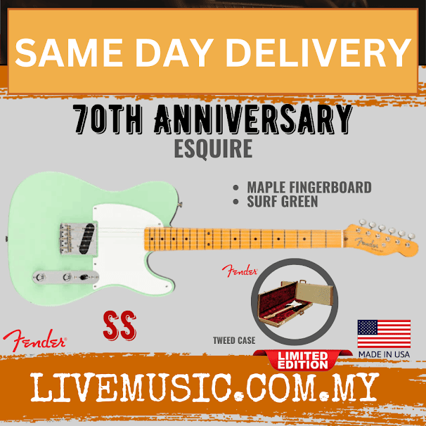 Fender Ltd Ed 70th Anniversary Esquire Electric Guitar, Maple Fretboard - Surf Green