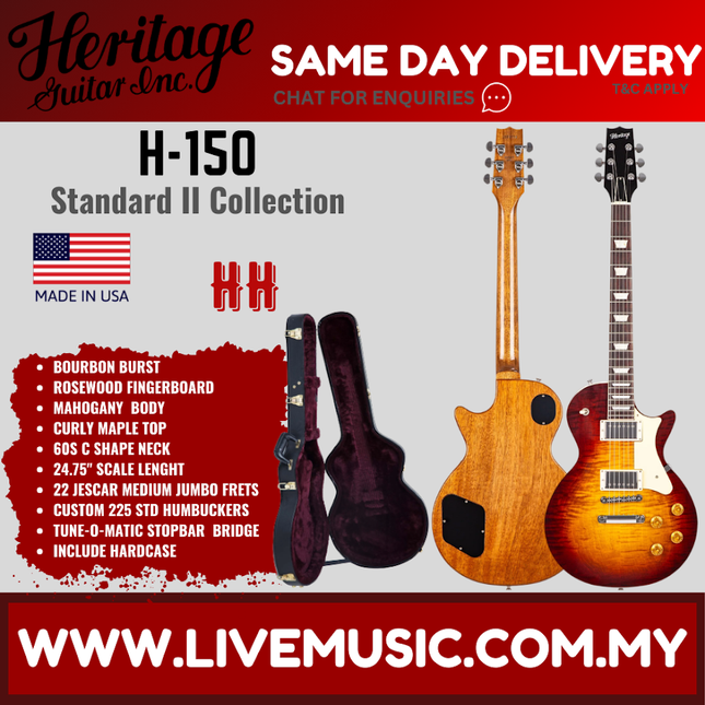 Heritage Standard II Collection H-150 Electric Guitar with Case, Bourbon Burst ( H150 / H 150 )