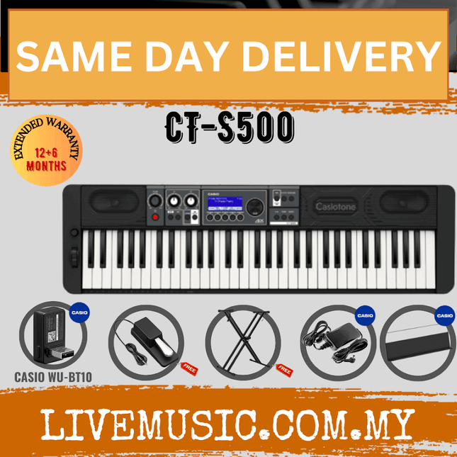 Casio Casiotone CT-S500 61-key Arranger Keyboard With Headphone And Casio WU-BT10 (CTS500 / CT S500)