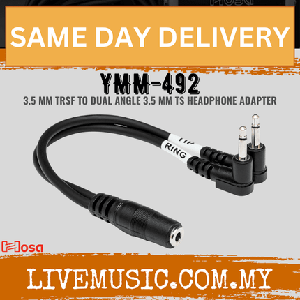 Hosa YMM-492 Air Travel Headphone Adaptor, 3.5 mm TRSF to Dual Right-angle 3.5 mm TS (YMM492/YMM 492)