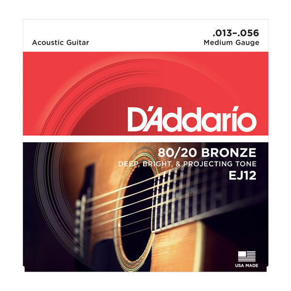 D'Addario EJ12 - 80/20 Bronze Acoustic Strings, Medium (13-56)(DAddario)