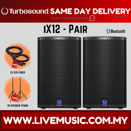 Turbosound iX12 2-Way 12" Powered Loudspeaker  w/Wireless Mic, Speaker Stand And Cable - Pair ( iX-12 / iX 12 )