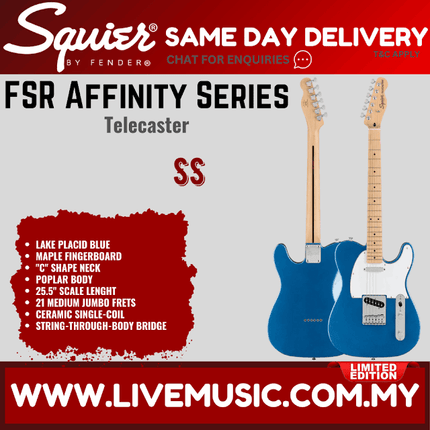 Squier FSR Affinity Series Telecaster Electric Guitar, Maple FB, Lake Placid Blue