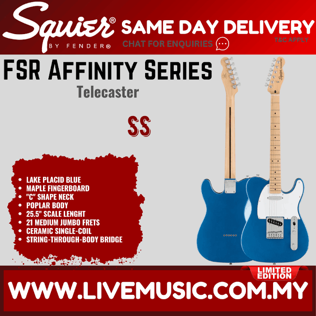 Squier FSR Affinity Series Telecaster Electric Guitar, Maple FB, Lake Placid Blue