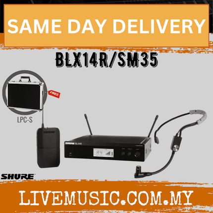 Shure BLX14R/SM35 Headworn Wireless System, BLX4R Wireless Receiver, BLX1 Bodypack Transmitter & SM35 Headset Microphone ( BLX14R-SM35 / BLX14RSM35 )