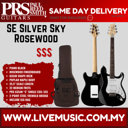Piano black electric guitar with white pickguard, in padded gig bag