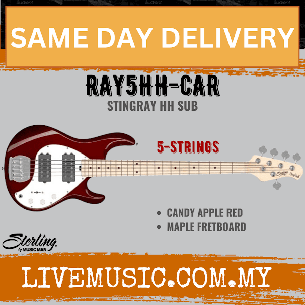Sterling Ray5HH Stingray 5-String Electric Bass Guitar Maple Fretboard - Candy Apple Red (Ray5 HH/Ray5)
