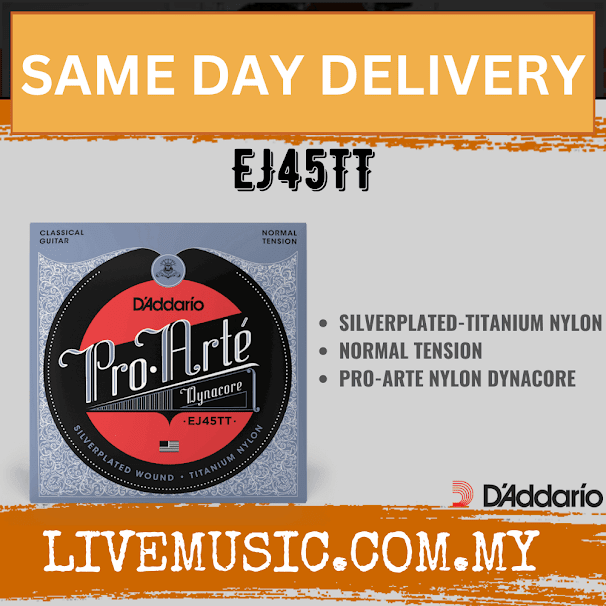 D'addario EJ45TT Pro-arté Dynacore Classical Guitar Strings, Titanium Trebles, Normal Tension