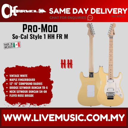 Charvel Pro-Mod So-Cal Style 1 Floyd Rose Electric Guitar, Maple FB, Vintage White