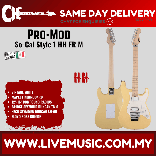 Charvel Pro-Mod So-Cal Style 1 Floyd Rose Electric Guitar, Maple FB, Vintage White