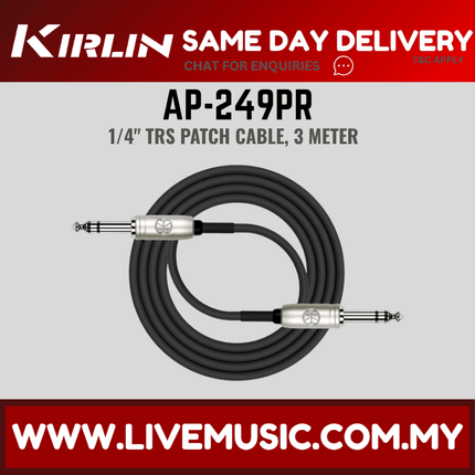 Kirlin AP-249PR 1/4 Inch TRS to TRS Plug Balance Stereo Audio Cable for Monitor Speaker or Interface - Black (AP 249PR/AP249PR)