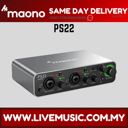 Maono PS22 Professional Audio Interface Audio Mixer for PC,Phone,Recording,Music Production,Guitar - Grey (PS 22/ PS-22)